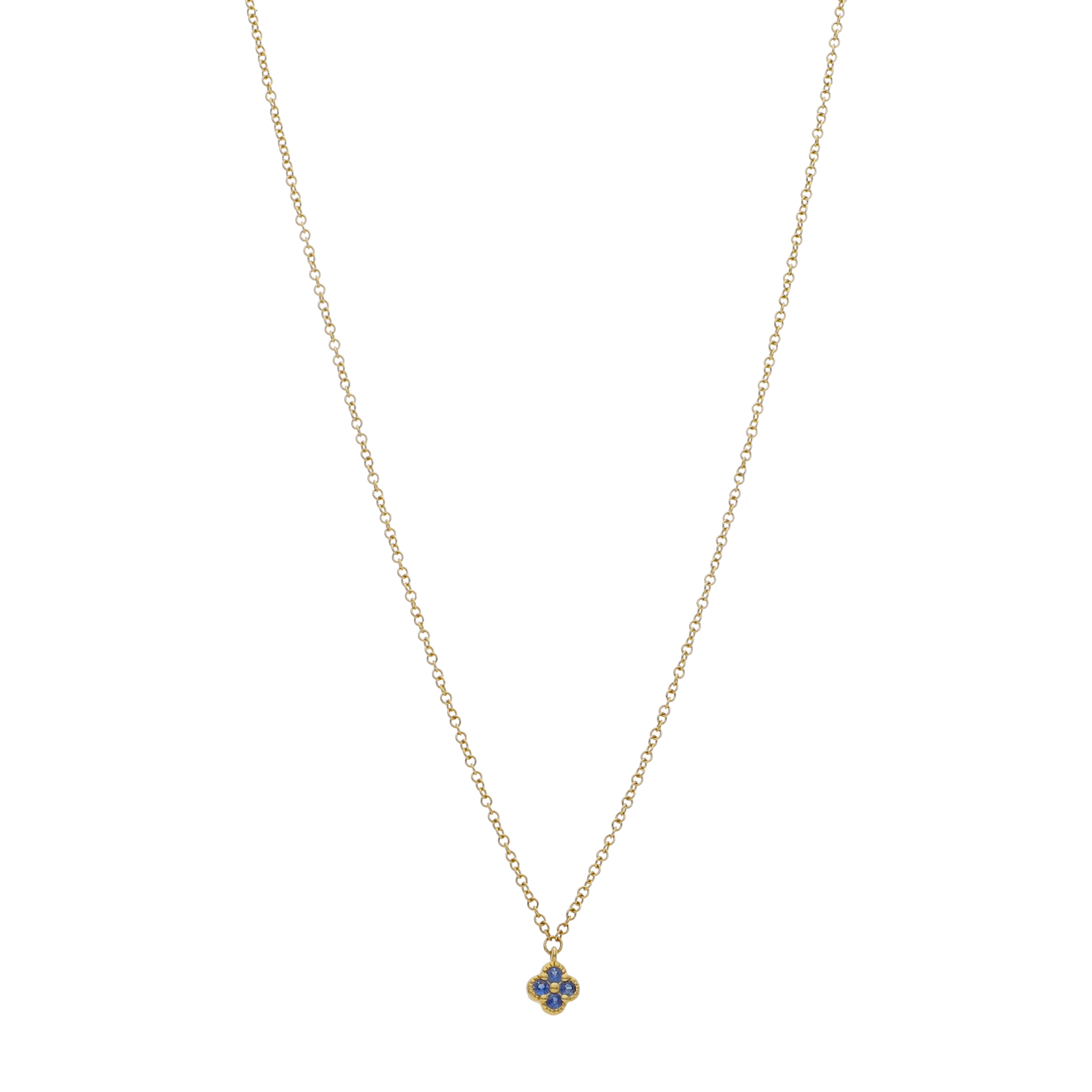 Collar flor mini 4 zafiros 14K