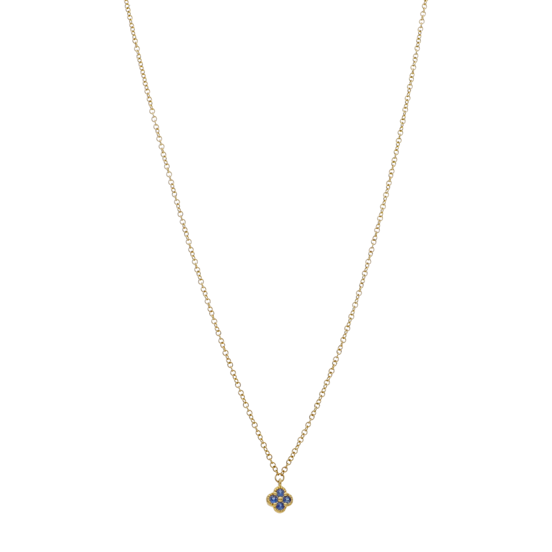 Collar flor mini 4 zafiros 14K