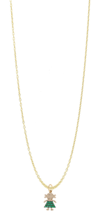 Collar niña coletas esmeraldas/zafiros y diamantes 14K