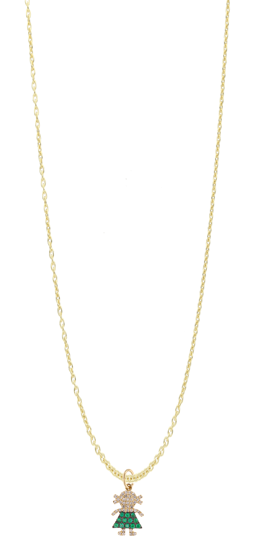 Collar niña coletas esmeraldas/zafiros y diamantes 14K