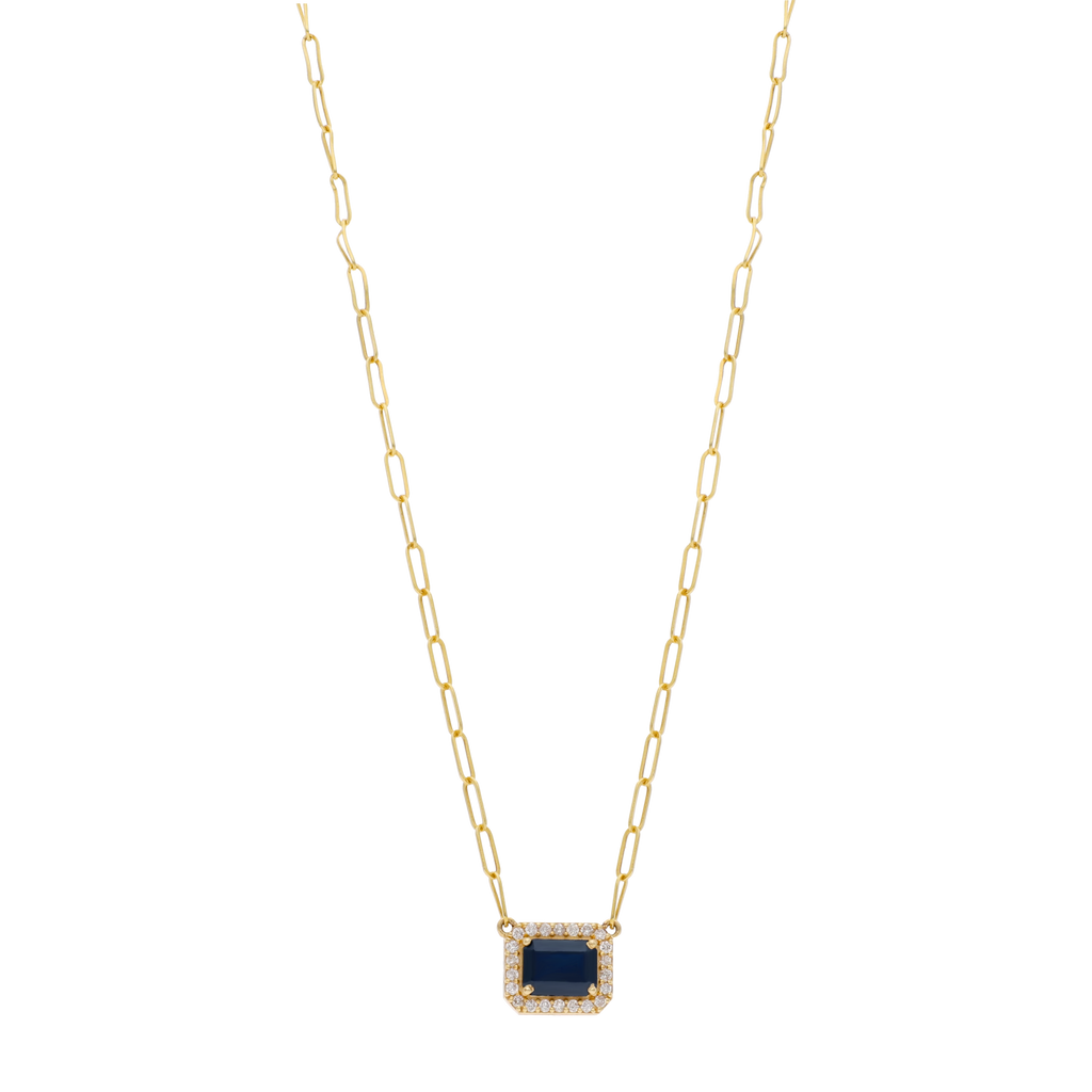 Collar zafiro bisel brillantes clip 14K