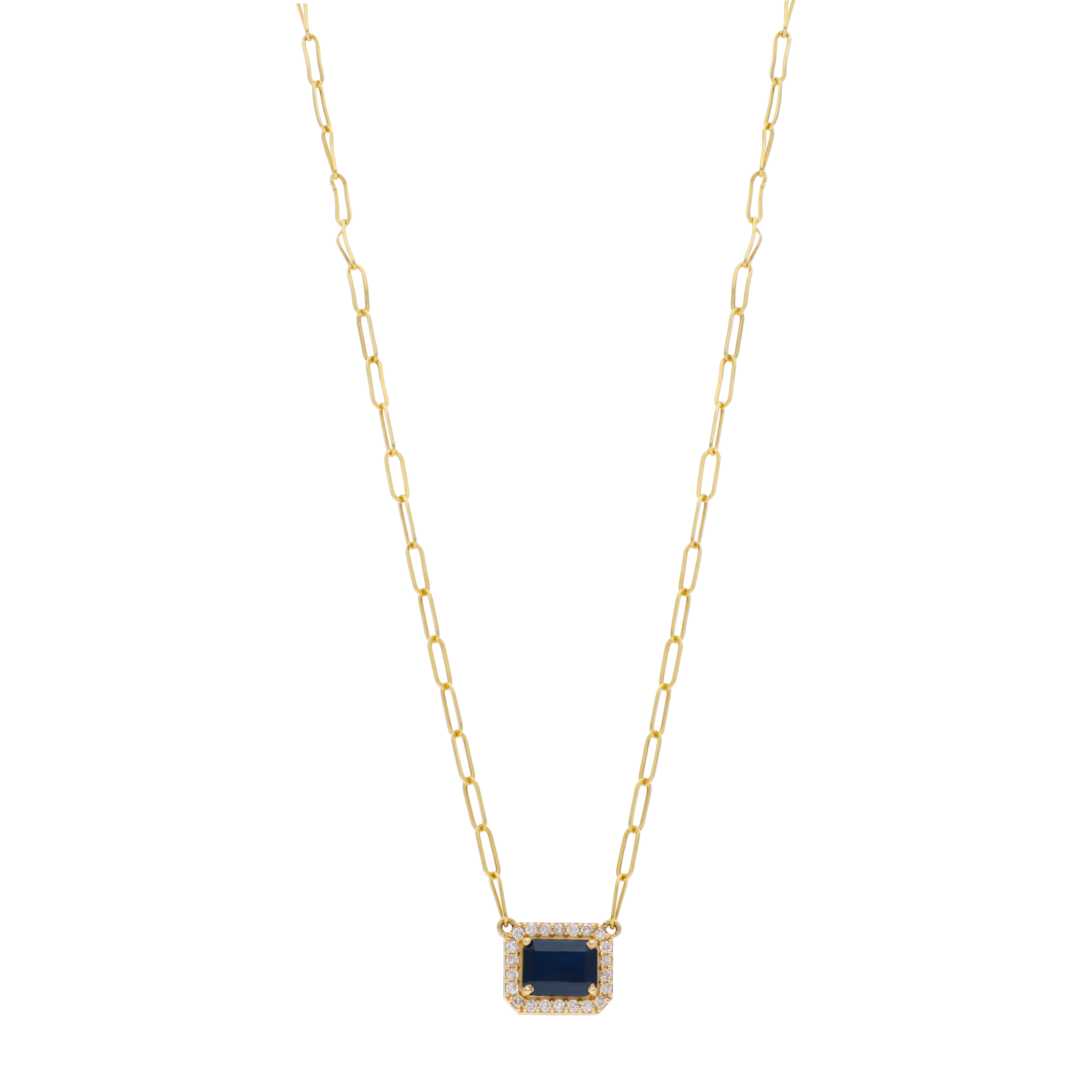 Collar zafiro bisel brillantes clip 14K