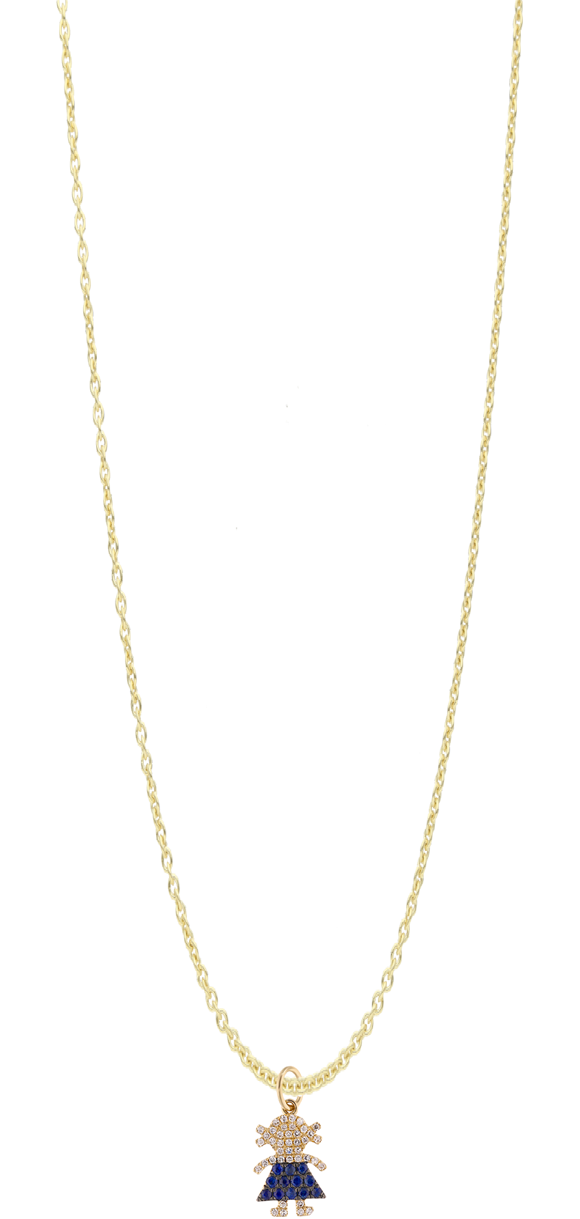 Collar niña coletas esmeraldas/zafiros y diamantes 14K