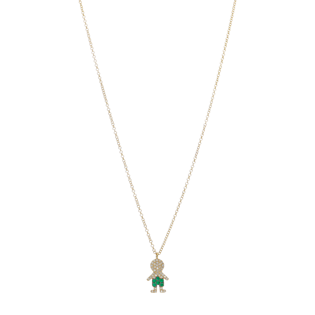 Collar niño short esmeraldas y brillantes 14K