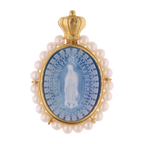 Medalla Guadalupe ágata y perlas 14K