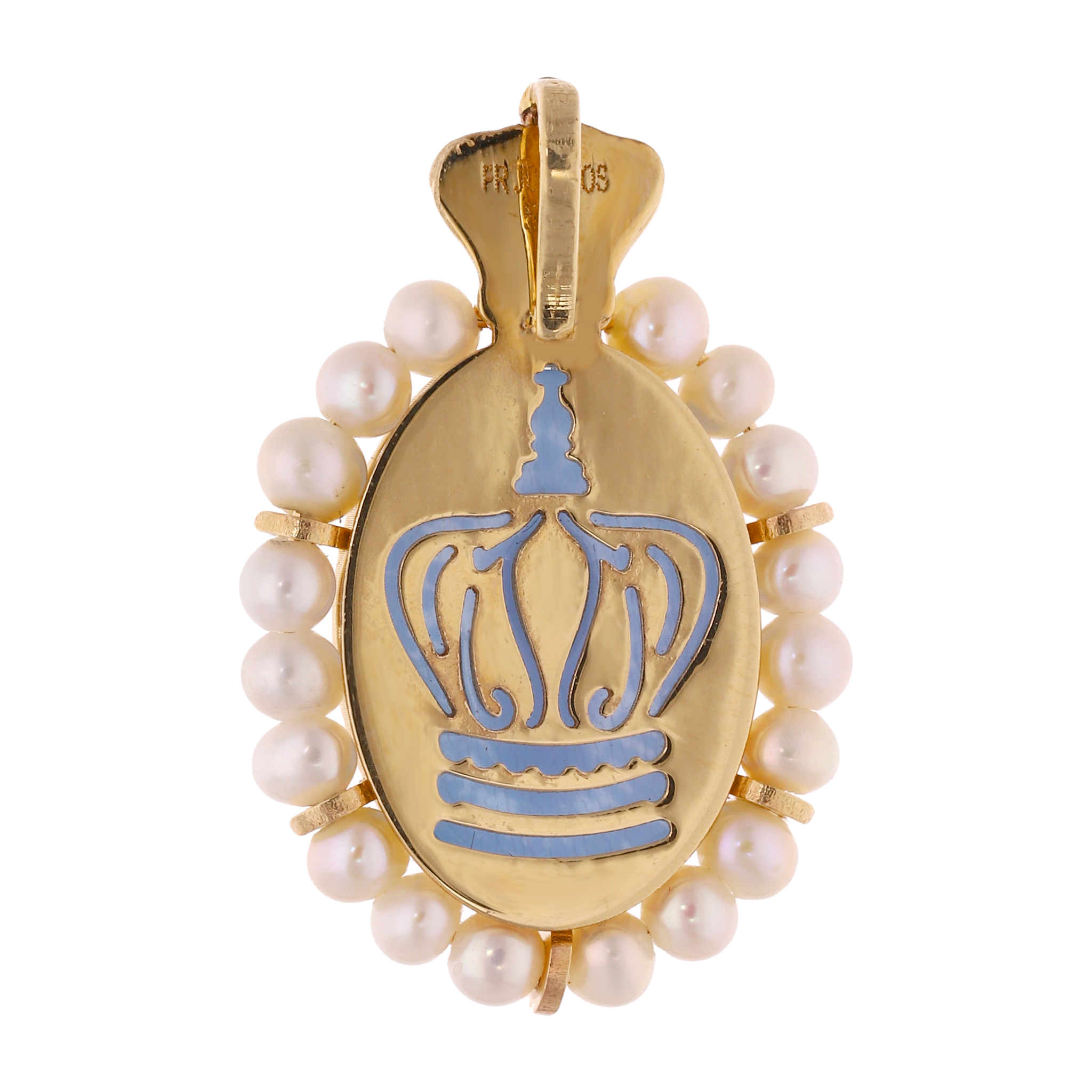 Medalla Guadalupe ágata y perlas 14K