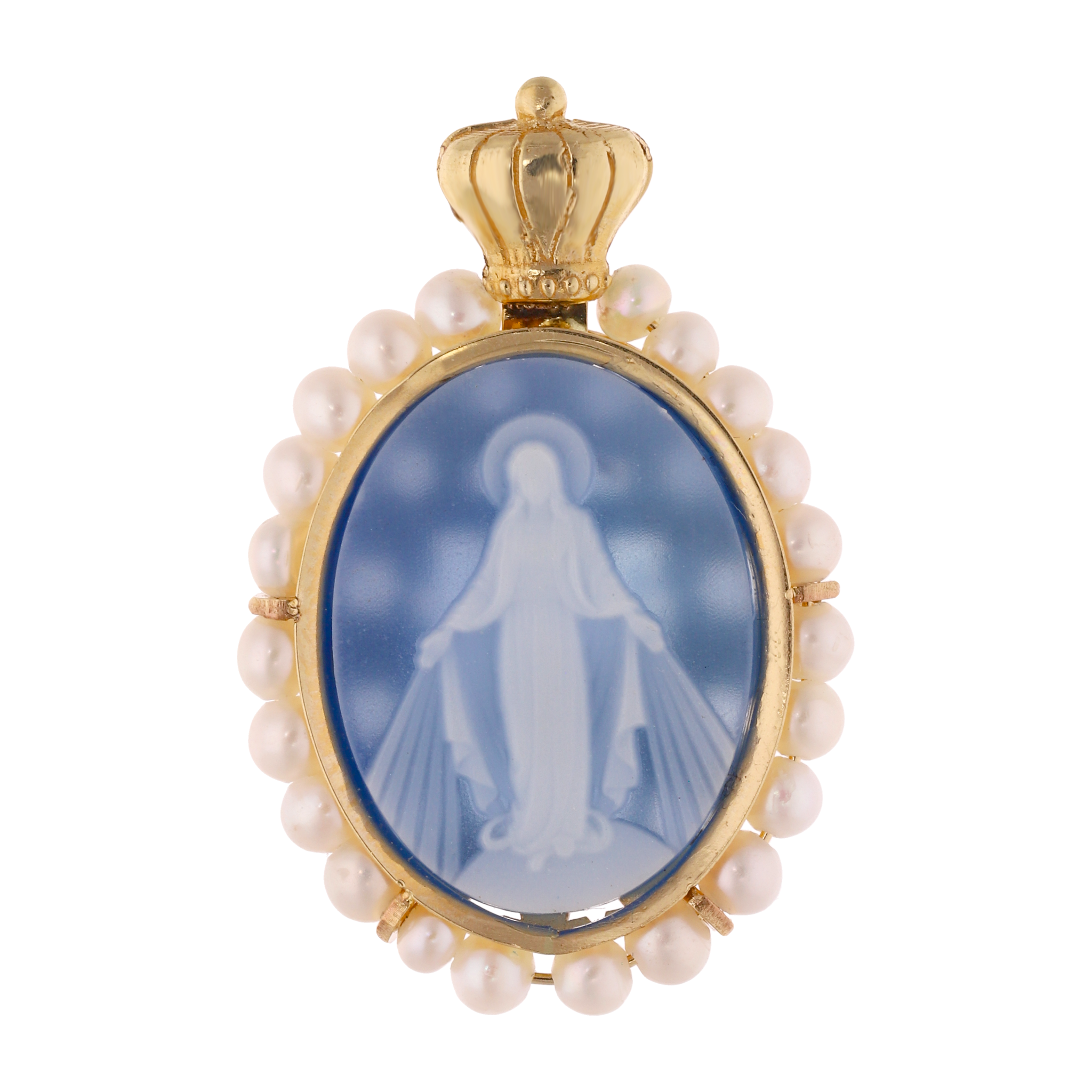 Medalla Milagrosa ágata y perlas 14K