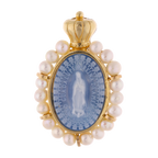 Medalla Guadalupe ágata y perlas 14K