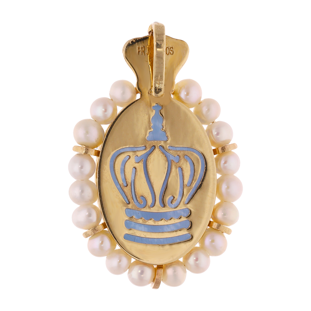 Medalla Guadalupe ágata y perlas 14K