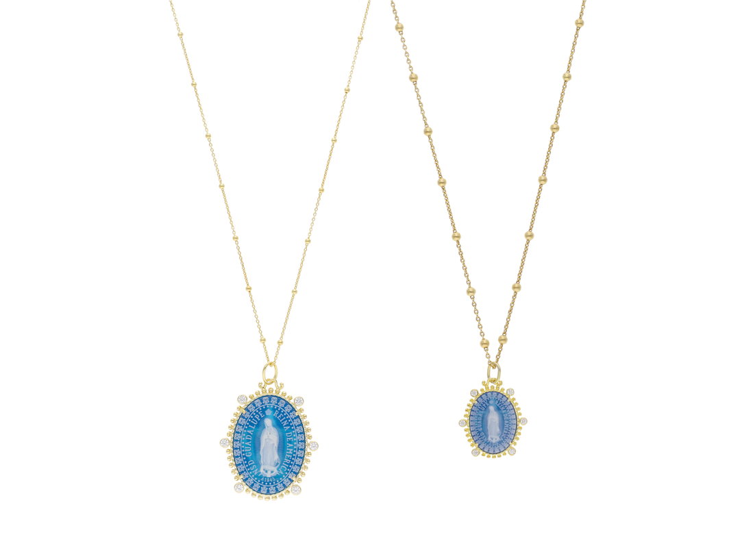 Collar medalla Guadalupe ágata y circonias plata