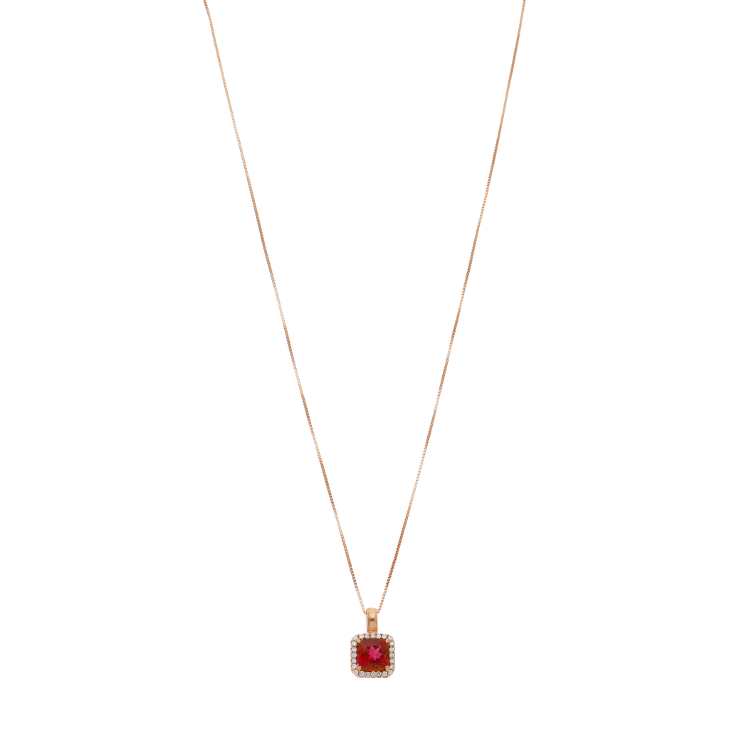 Collar turmalina rosa y brillantes oro rosa 14K