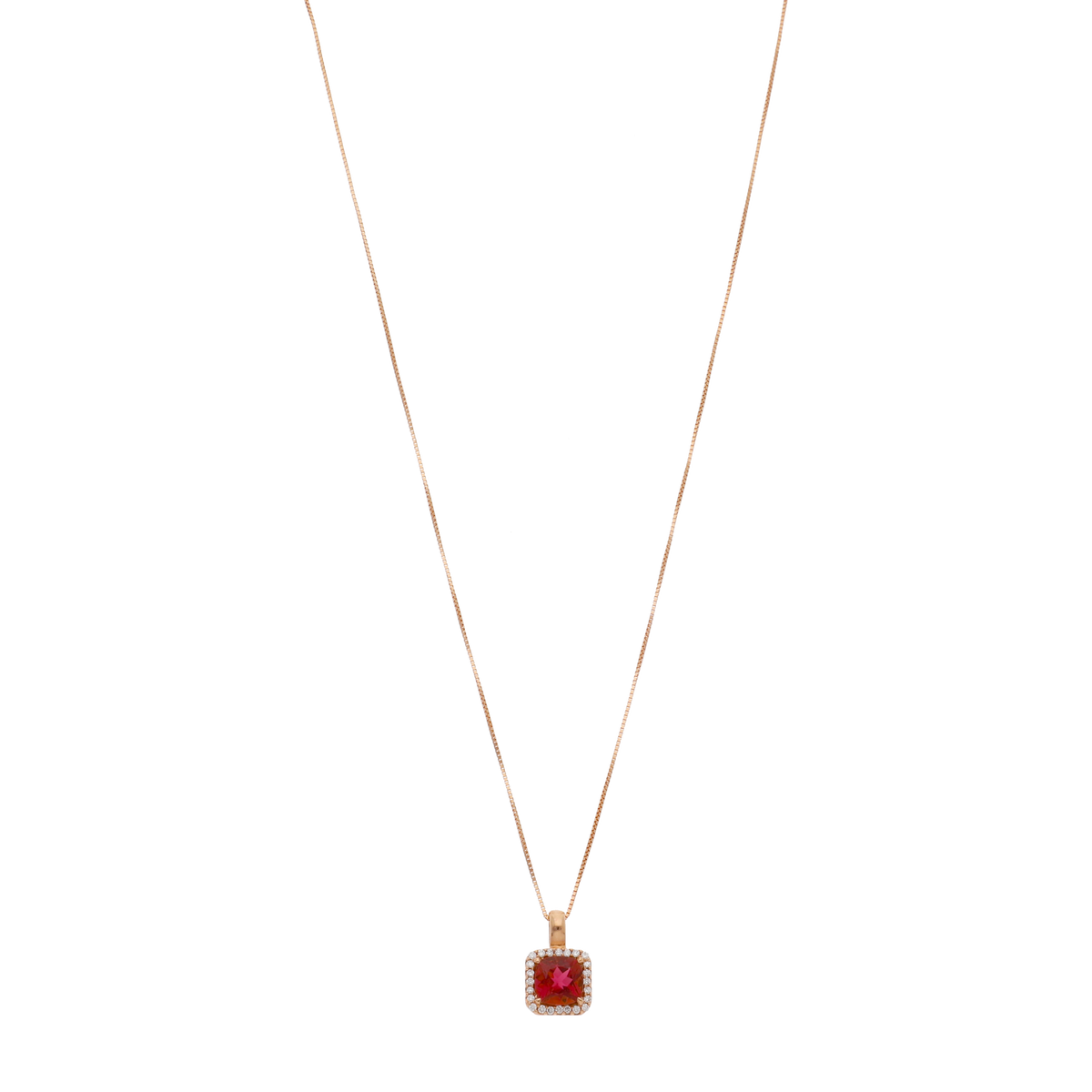 Collar turmalina rosa y brillantes oro rosa 14K