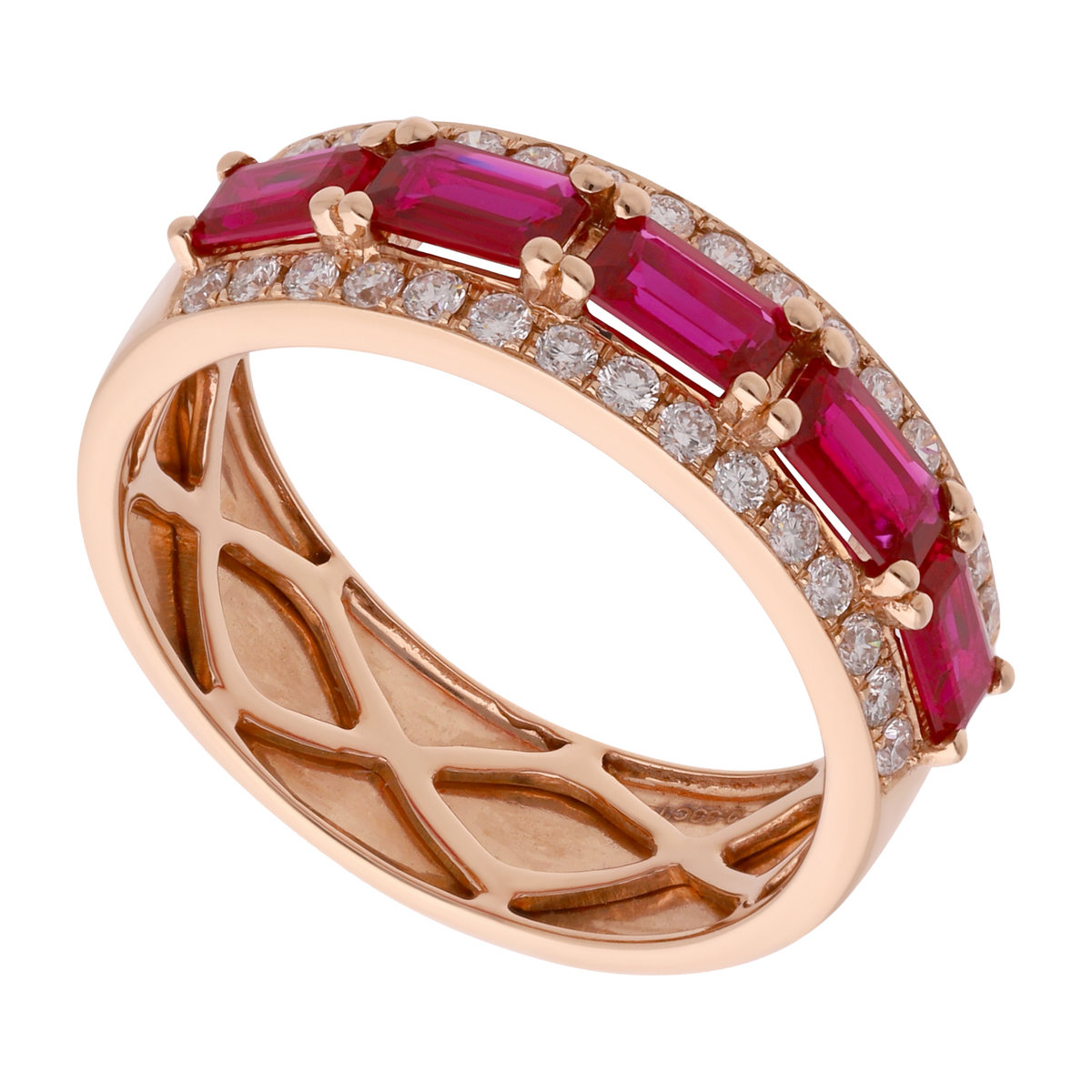 Anillo rubí y brillantes oro rosa 14K