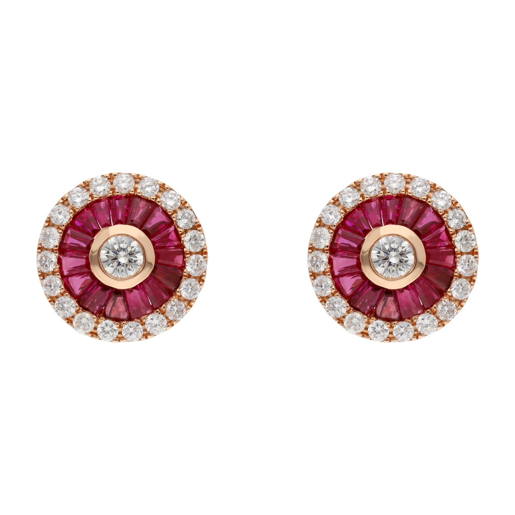 Broquel rubí y brillantes oro rosa 14K