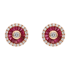 Broquel rubí y brillantes oro rosa 14K