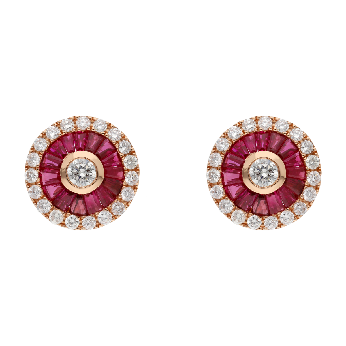Broquel rubí y brillantes oro rosa 14K