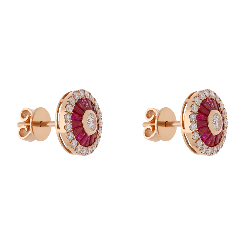 Broquel rubí y brillantes oro rosa 14K