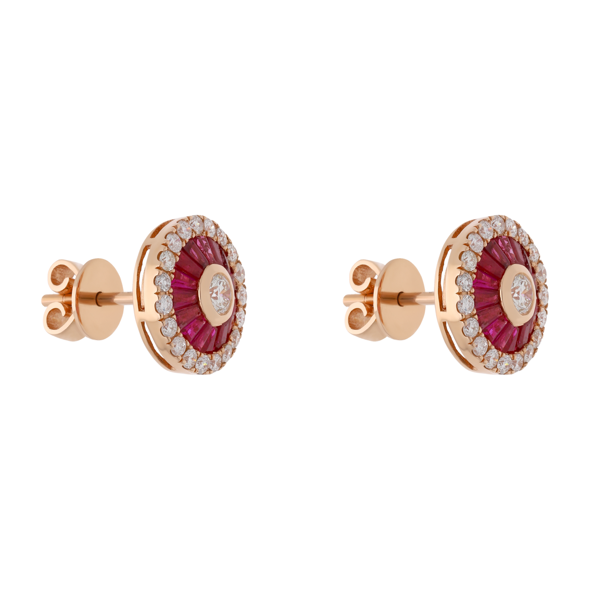 Broquel rubí y brillantes oro rosa 14K