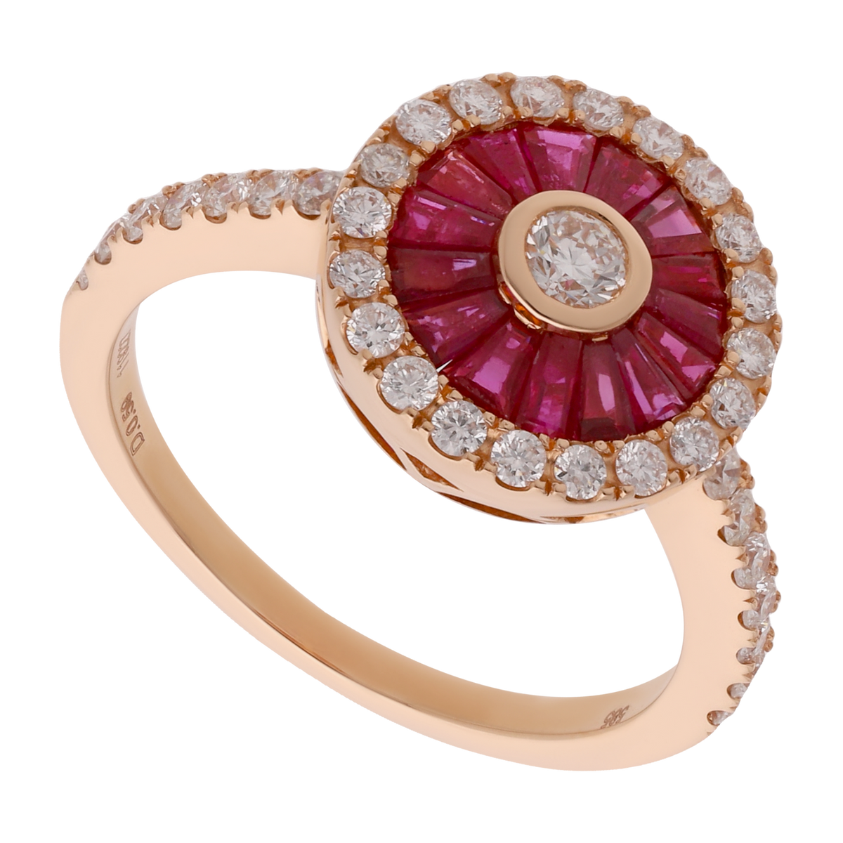 Anillo rubí y brillantes oro rosa 14K