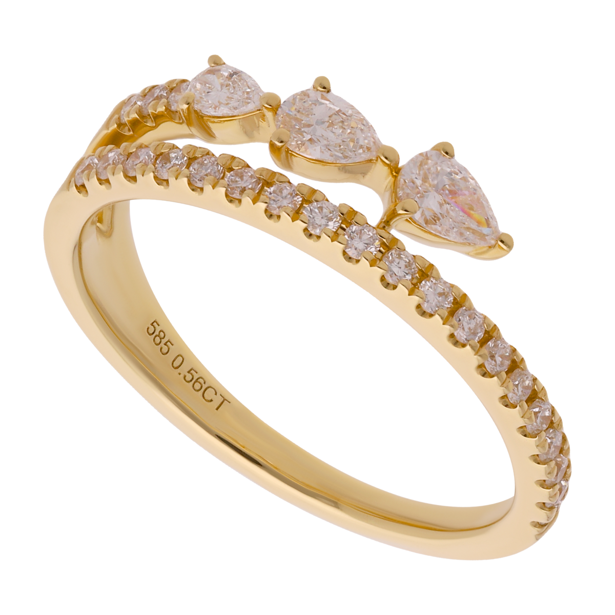 Anillo dos líneas diamantes gota 14K
