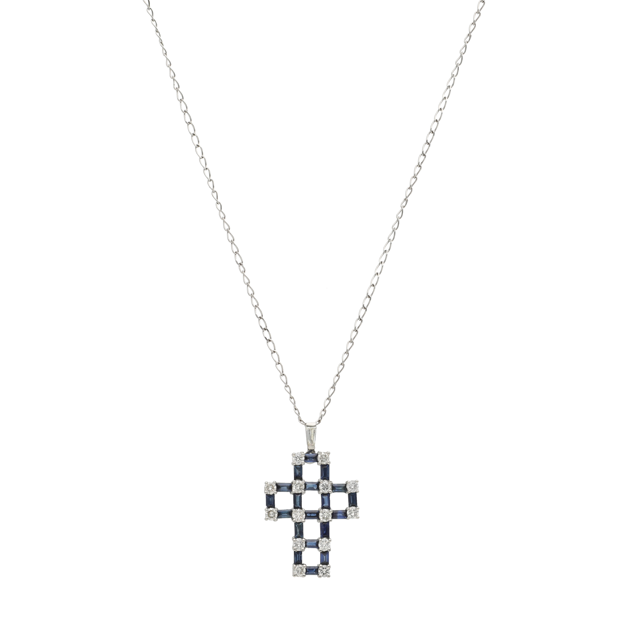 Collar dije cruz zafiros y brillantes 14K