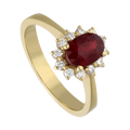 Anillo rubí y brillantes 14K