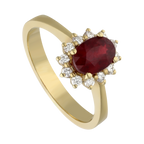 Anillo rubí y brillantes 14K
