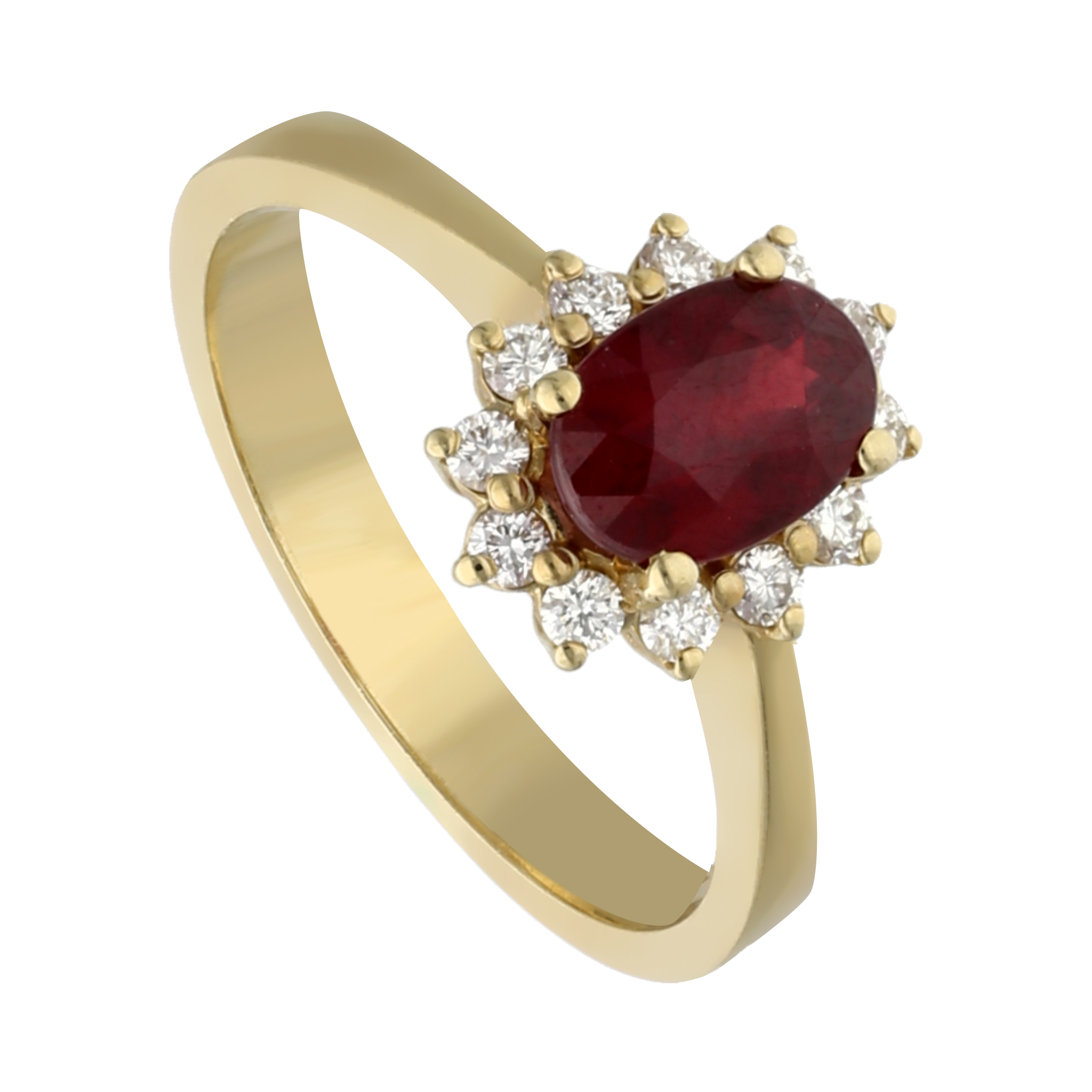 Anillo rubí y brillantes 14K