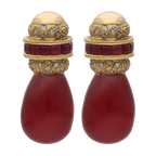 Aretes rubí gota y brillantes 18K