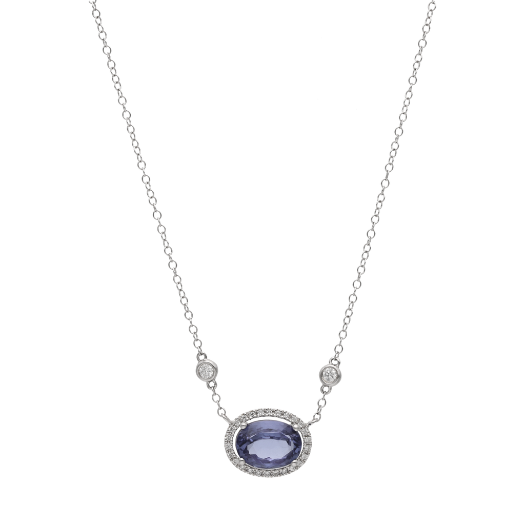 Collar tanzanita oval 2.66ct y brillantes 18K