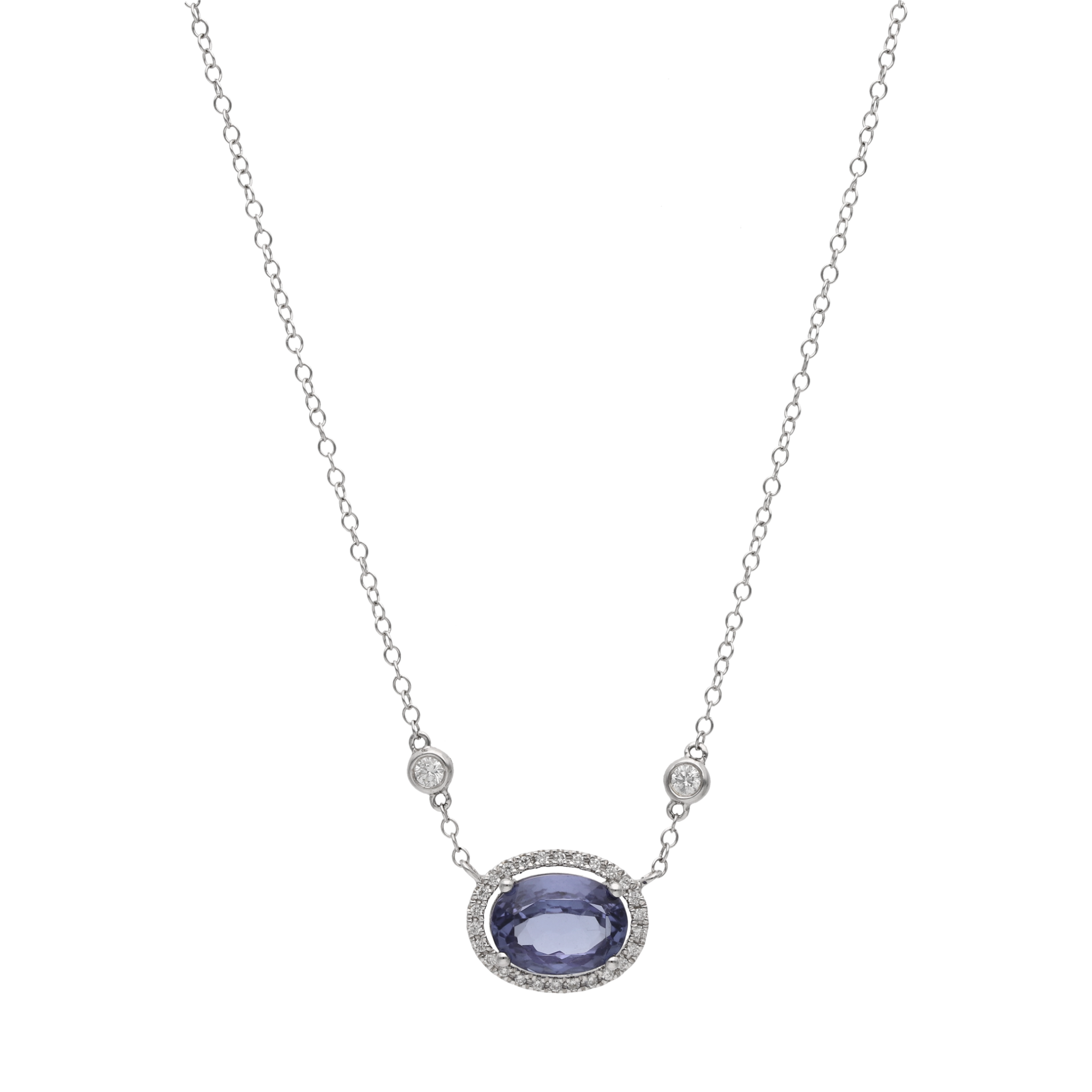 Collar tanzanita oval 2.66ct y brillantes 18K