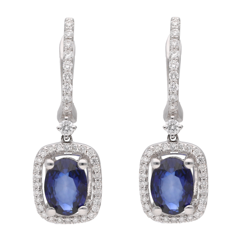 Aretes largos zafiros y brillantes 14K