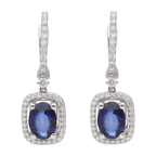 Aretes largos zafiros y brillantes 14K