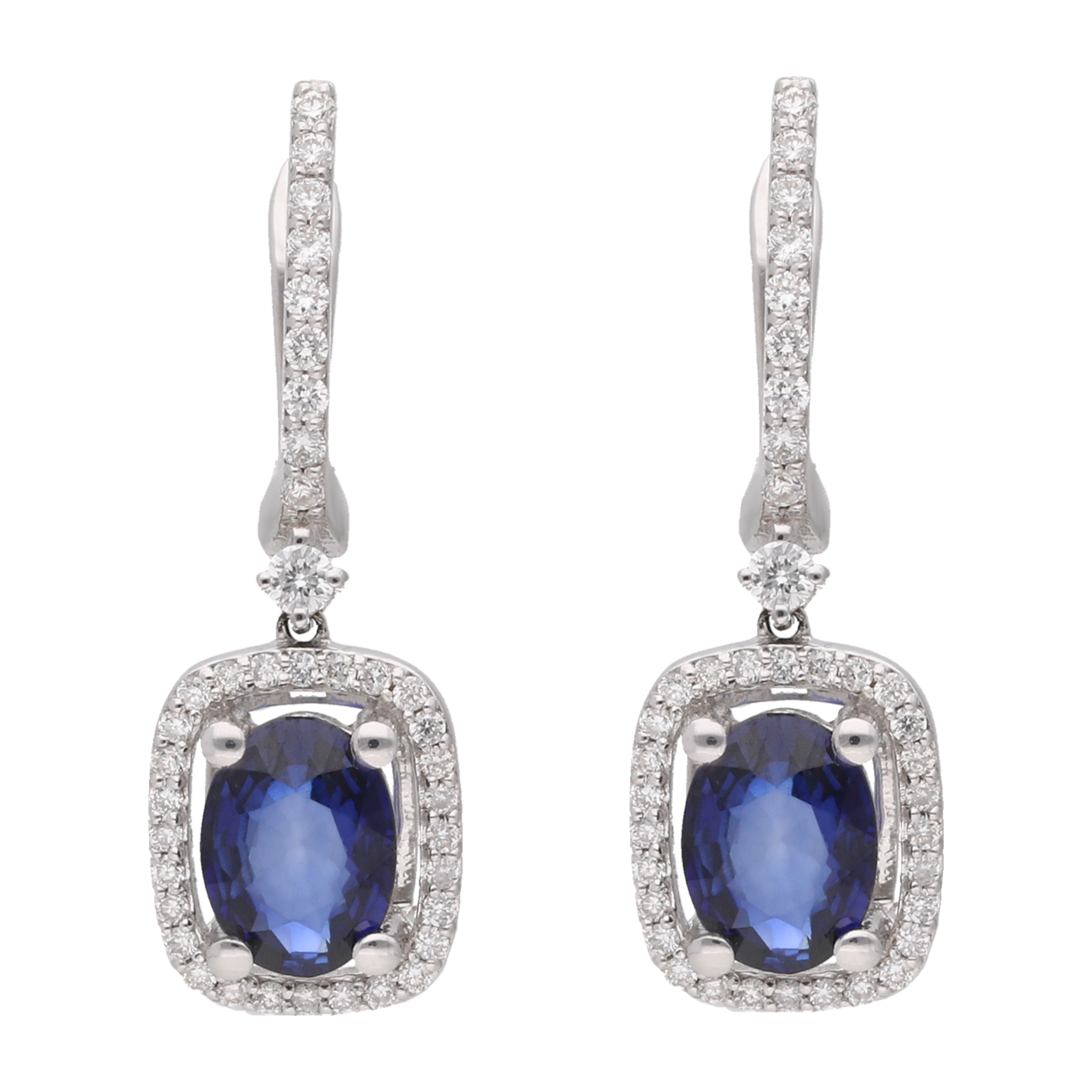 Aretes largos zafiros y brillantes 14K