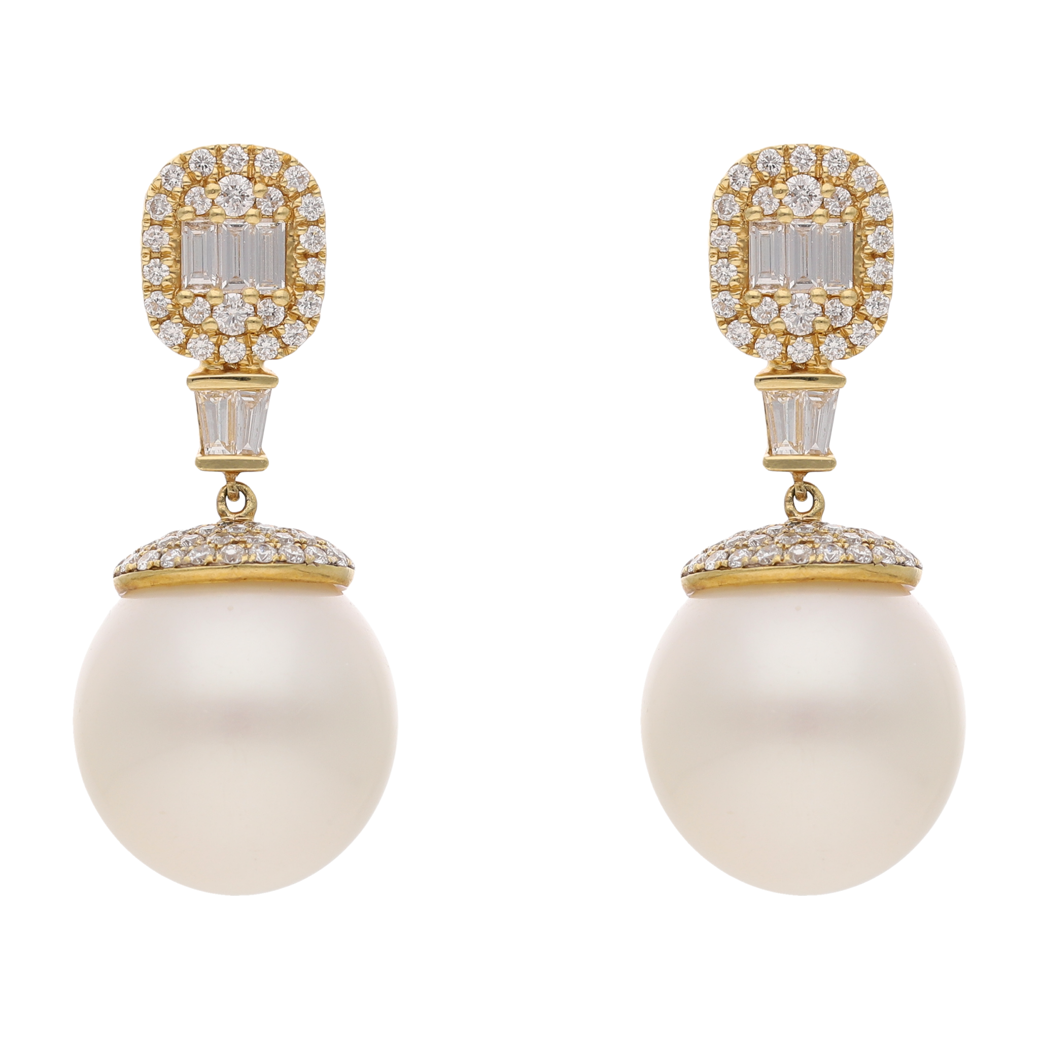 Aretes largos 18K diamantes y calabazo 13mm