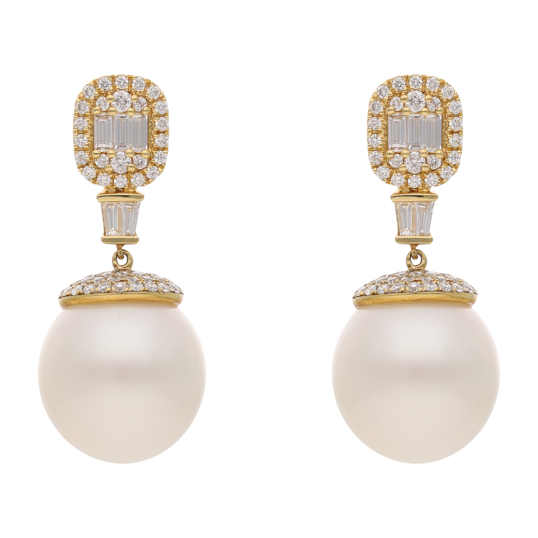 Aretes largos 18K diamantes y calabazo 13mm