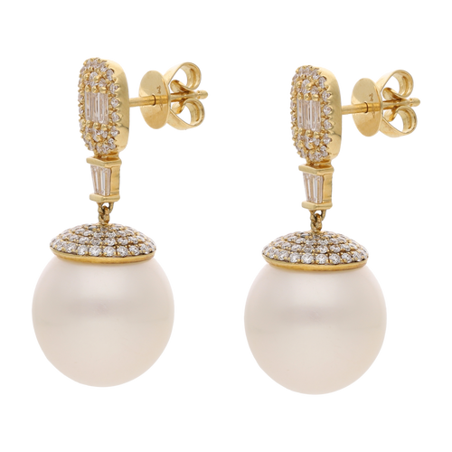 Aretes largos 18K diamantes y calabazo 13mm