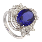 Anillo tanzanita grande AAA y diamantes 18K
