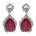 Aretes rubí gota y brillantes oro blanco 18K