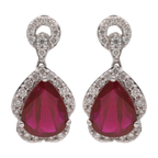 Aretes rubí gota y brillantes oro blanco 18K