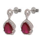 Aretes rubí gota y brillantes oro blanco 18K