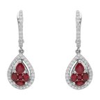Aretes largos rubíes y brillantes 14K