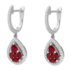Aretes largos rubíes y brillantes 14K