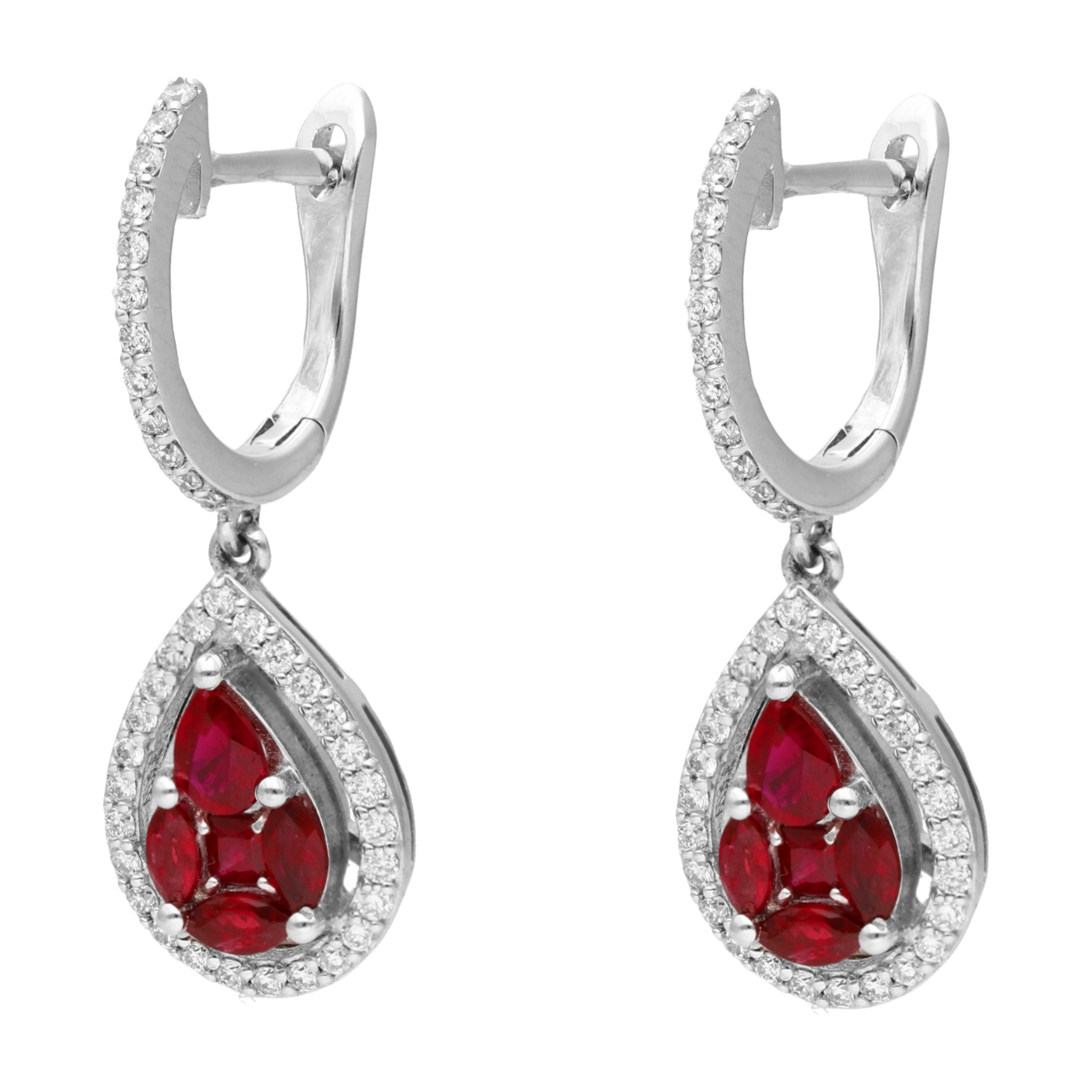 Aretes largos rubíes y brillantes 14K