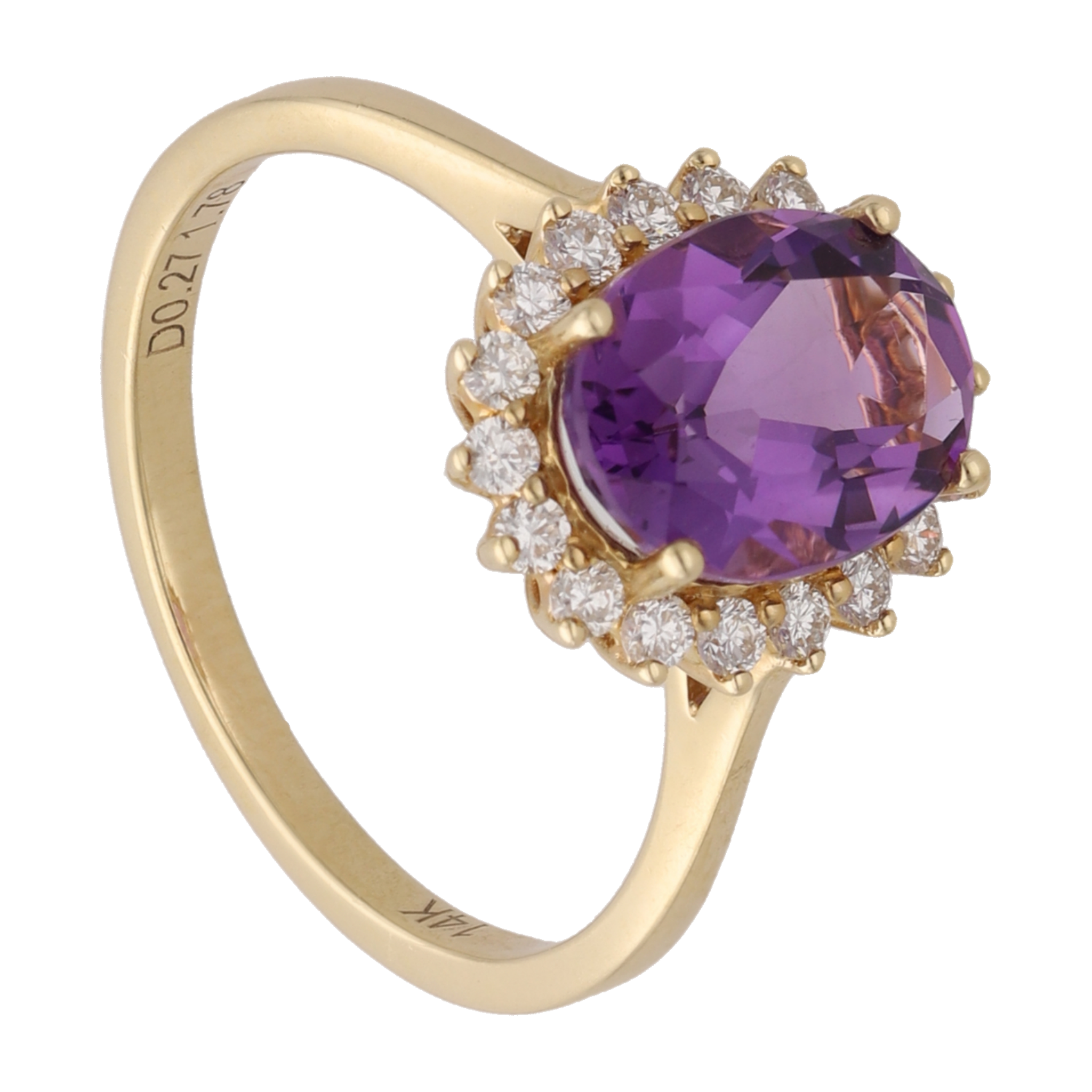 Anillo topacio/amatista/citrina oval y diamantes 14K