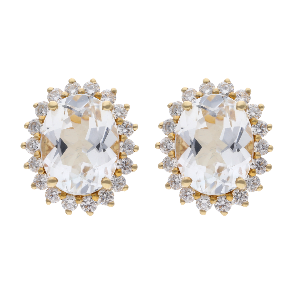 Broquel topacio oval y diamantes 14K
