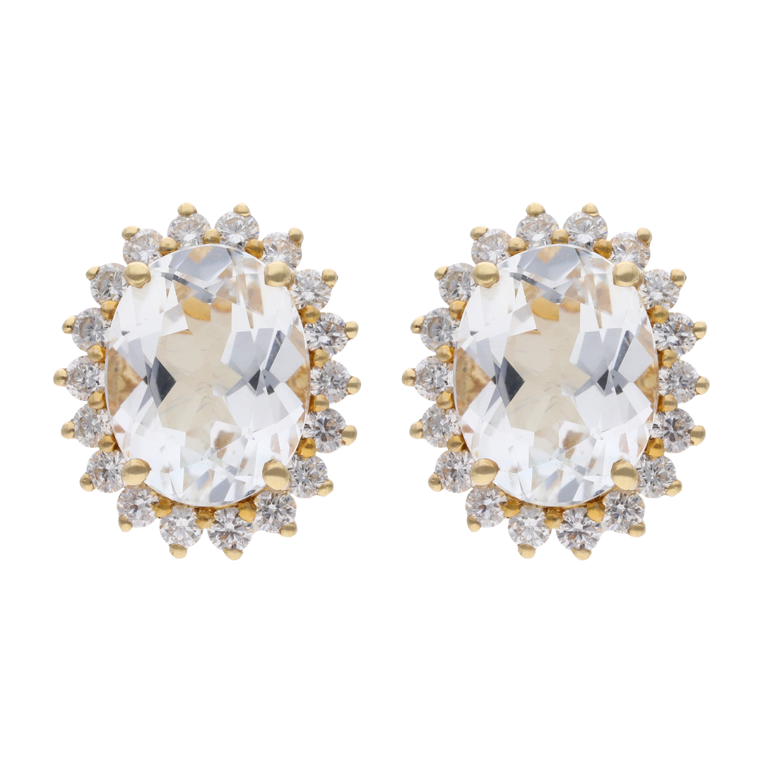 Broquel topacio oval y diamantes 14K