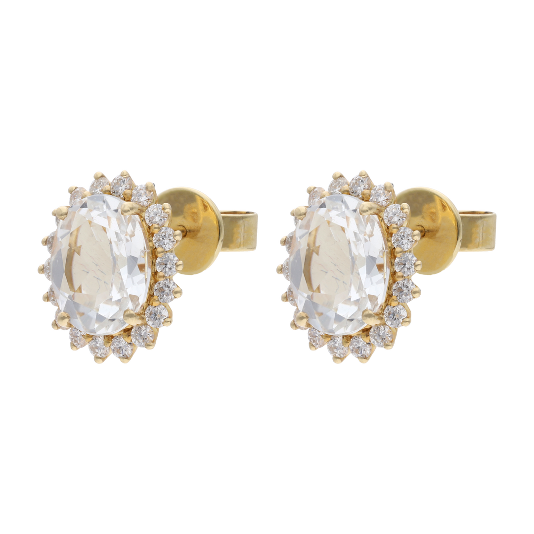Broquel topacio oval y diamantes 14K