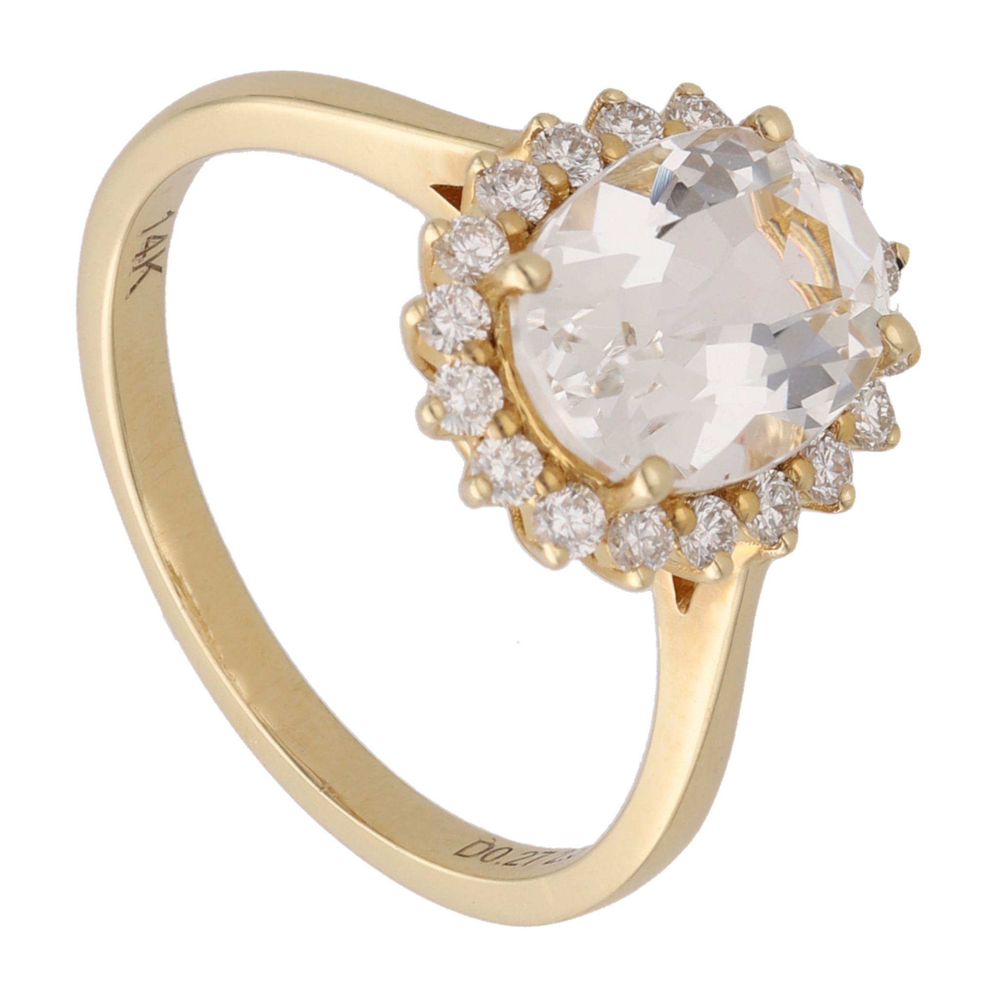 Anillo topacio/amatista/citrina oval y diamantes 14K