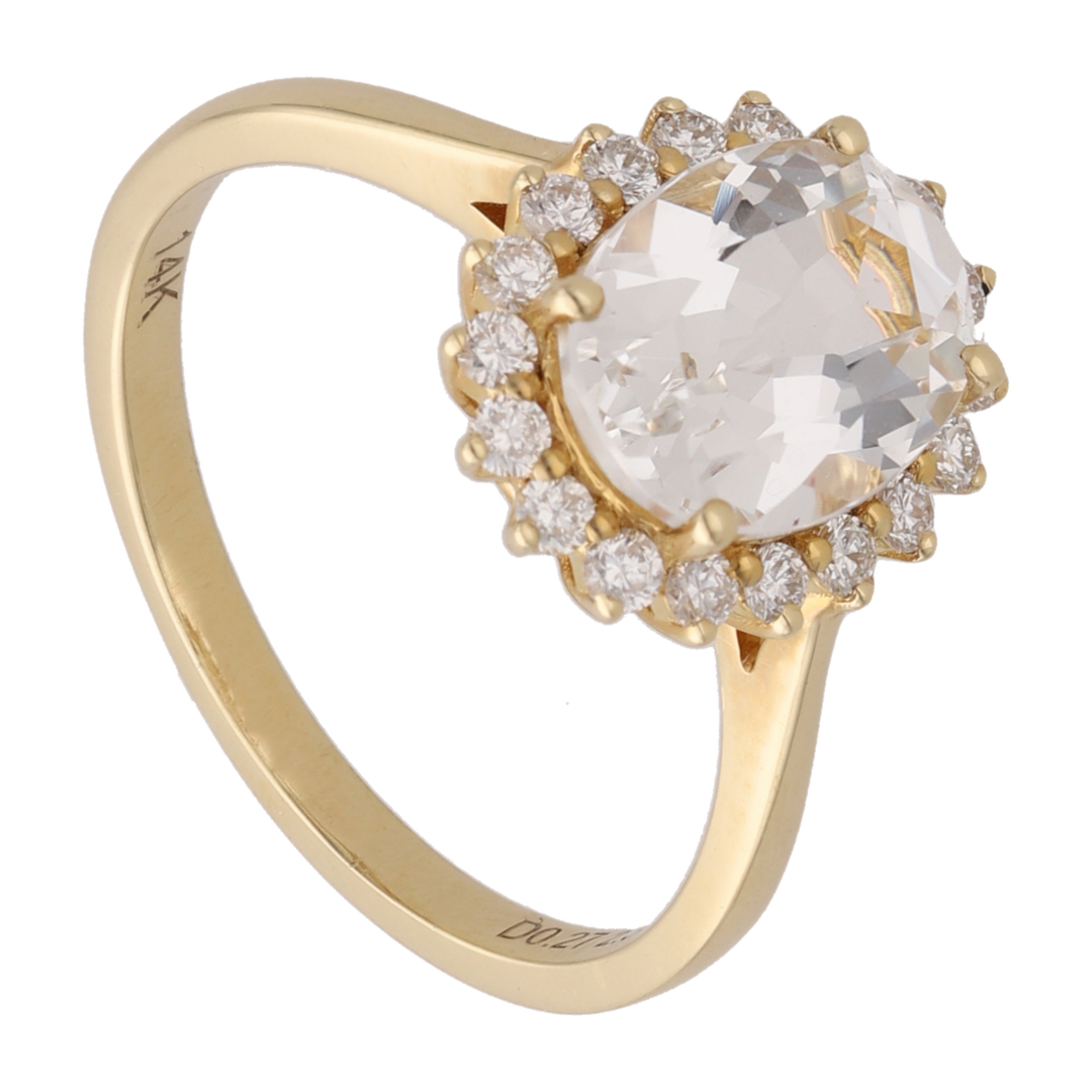Anillo topacio/amatista/citrina oval y diamantes 14K